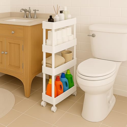 ShellKingdom 4 Tier Bathroom Storage Organizer, Slim Rolling Stor...