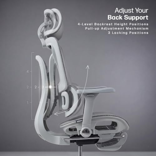 Image of DROGO Ergosphere Ergonomic Office Chair for Work with 3-Gear Floating Adjustable Backrest | 4D Armrest, 3D Headrest | Mesh Computer Chair with 135 Recline Lock | Dual Lumbar Support & Footrest (Grey)