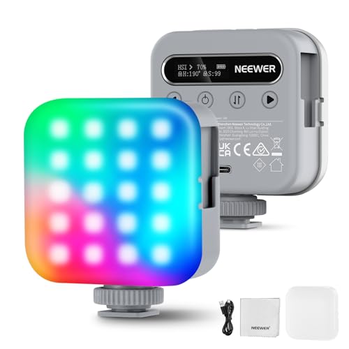 NEEWER BASICS Luce Video RGB Magnetica, Luci Fotocamera a Pannello LED Piccola Portatile a Colori 360°, 2500-9000K CRI96+ 18 Scene 3 Cold Shoe Batteria 2000mAh per Fotografia Streaming Ripresee, BL60C