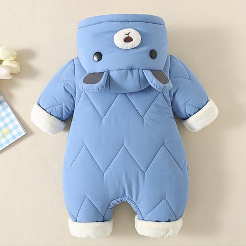 WYTbaby Baby Schneeanzug Warm Einteiliger Winteroverall Mit Kapuze Fleece Jumpsuit für Jungen Mädchen 6-9 Monate Blau