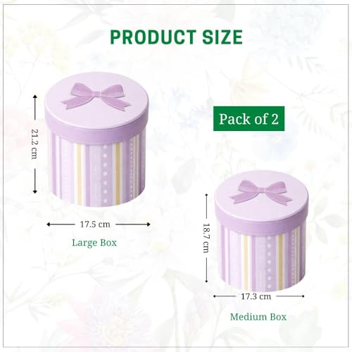 Image of Oasis Pack of 2 Flower Hamper Boxes With Lid | Classic Bouquet Box for Flower Arrangements & Gift Hampers | Decorative Gift Packaging Box With Waterproof Liner - Lavender Heart Stripe
