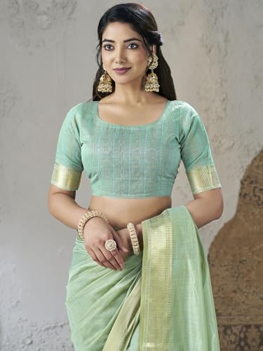 Image of Satrani Women's Shimmer Silk Weaving & Sequins Work Saree with Unstitched Blouse Piece