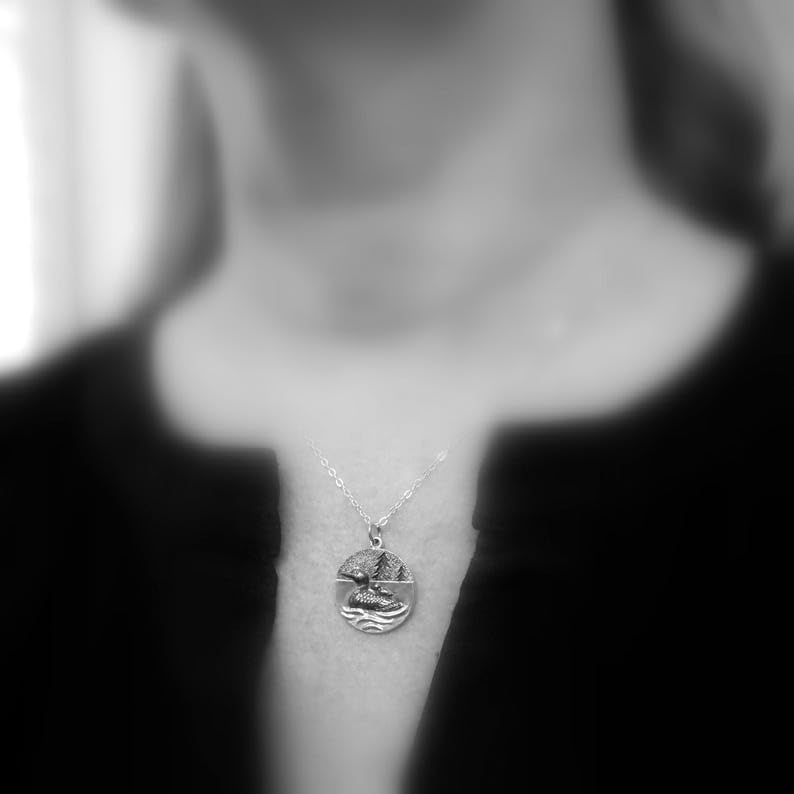 925 sterling silver loon and bird on pond necklace|TMP_03140 image 4