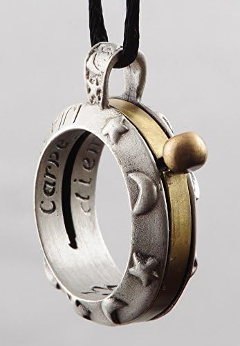 NEW Aquitaine Celestial Sundial Ring Pendant, Brass & Pewter, Black Satin Cord, "Bead of Light" to tell time.
