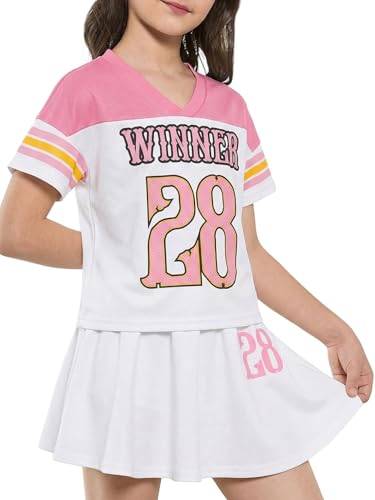 Image of PureChapter Tween Girls 2 Piece Outfits Short Sleeve Tops and Pleated Skirt Set, Cute Pleated Skirt for Girls Size 7-14