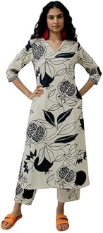 Women's Cotton Blend Straight Printed Kurta with Pant