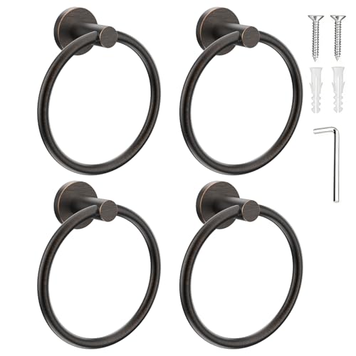 Image of SetSail Towel Holder for Bathroom Wall Screw-in Towel Ring Stainless Steel Hand Towel Holder 4 Packs Oil Rubbed Bronze Towel Hanger for Bathrooms, Kitchen
