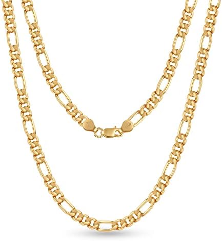 BRIJEWNES Gold Chain for Men Gold Necklace, 20 Inch Gold Necklace for Men 18K Gold Plated Chain for Men 5mm Mens Gold Necklaces for Mens Jewelry Gold Figaro Chain Necklace for Men Mens Gold Chain