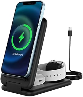 Moko Armor Qi Fast Charging Station, 3 in 1 Foldable Wireless Charger Stand Compatible iPhone 13/12/Pro Max/Mini/iPhone 11 Max/XR/XS/iWatch Series 7/6/5/4/3/SE/Airpods 3/2/pro/Galaxy