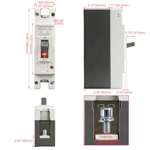 Heschen DC-Leistungsschalter MCCB, 1 polig, DC250V Photovoltaik-Leistungsschalter, für PV-Solaranlage Solarmodule Netzsystem (160A HSM1PV-250)