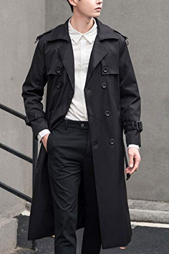 Image of Men's Elegant Over Length Trench Coat Basic Relaxed Fit Double Breasted Jacket Classic Notched Lapel Fleece Lined Plus Size Winter Windbreaker,Black,TAG 8XL(Fits Like US 5XL)
