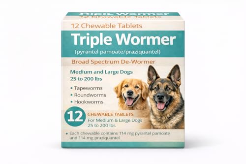 Luckyond Pyrantel Pamoate and Praziquantel De-wormer Tablet for Medium and Large Dogs, Chewable...