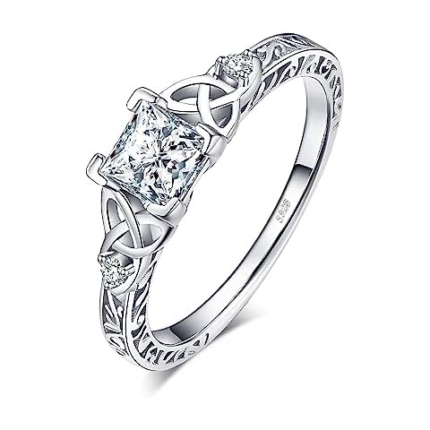JewelryPalace Vintage Engagement Rings for Women, 14K Gold Plated 925 Sterling Silver Cubic Zirconia Promise Rings for Her, Anniversary Celtic Knot Princess Cut Solitaire Simulated Diamond Ring Size 8 Cover