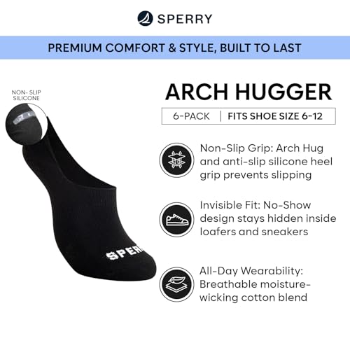 Sperry Men's 6-Pack Arch Hugger No Show Socks, Non-Slip Loafer Socks for Boat Shoes, Low Cut Invisible Liners with Heel Grip2