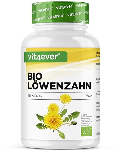 vit4ever Bio Pissenlit - 180 capsules - 1500 mg d’Extrait de Racine de Pissenlit - Rapport 10:1 Hautement Dosé - Véritable Extrait de Taraxacum officinale...
