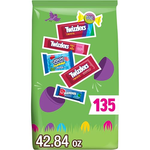 JOLLY RANCHER, TWIZZLERS, and AIRHEADS Assorted Fruit Flavored, Easter Candy Bulk Bag, 42.84 oz (135 Pieces)
