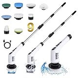 電動スピンスクラバー、9つの交換可能なブラシヘッド、充電式シャワークリーニングブラシ、防水、2速強力スクラバー(400RPM)、調節可能なハンドル、浴槽、バスルーム、タイル、窓、キッチン、車用