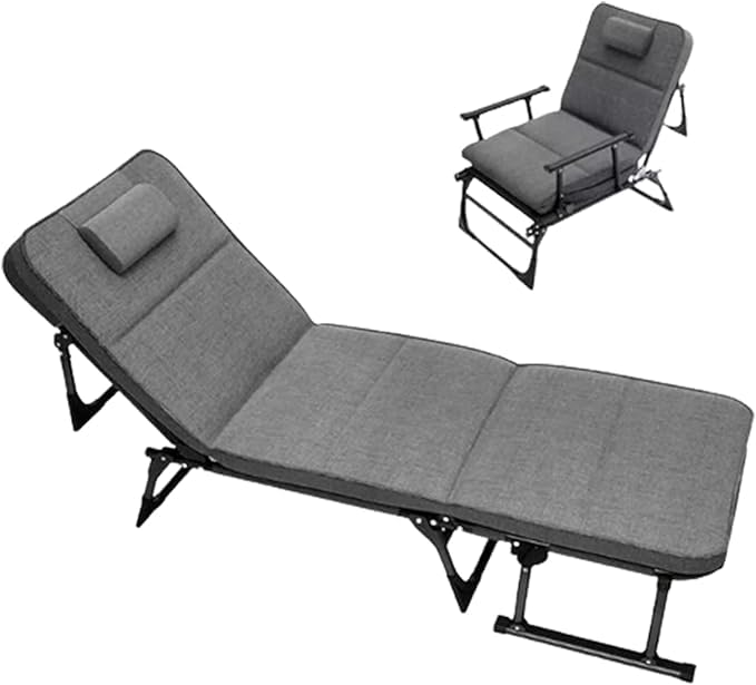 BLURISM Bedroom Rocking Chair, Portable Camping Cots, Camping Bed for Adults, 6-Position Folding Sleeping Cots with Mattress, for Camping Tent Office Outdoor Travel, Supports 264 lbs