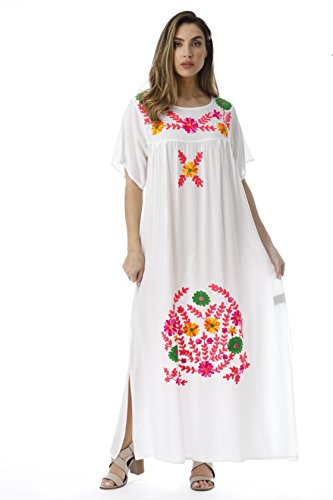 Riviera Sun Long Embroidered Dresses for Women 21861-WHT-S White