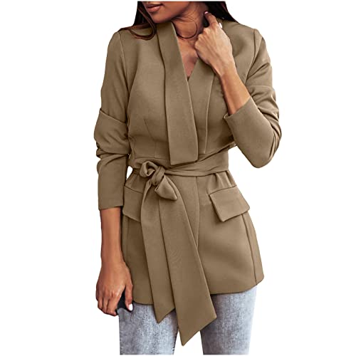 Womens Fashion Blazer Coat Trendy Blazers Dress Work Office Open Front Long Cardigan Long Sleeve Jackets with Belt