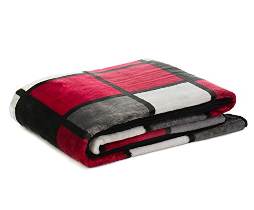 Gözze - Couverture moelleuse, Feeling Cashmere, Tissu lourd 500 g/m², Antigua, 150 x 200 cm - Rouge/Bordeaux/Noir/Blanc