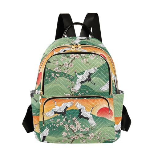 Sac à dos matelassé Art Green Floral Sun M pour femme avec poches zippées
