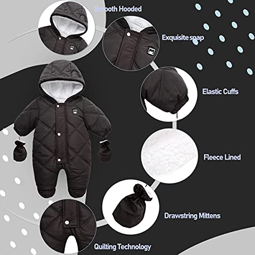 Baby Warm Winter Romper Great And Healthy Fabric Play Wear With Windproof Hooded For Winter Spring 18-24 Months Baby Black #TOP2