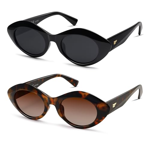 Image of VANLINKER Polarized Trendy Thick Oval Round Sunglasses for Women Retro Shades VL9825