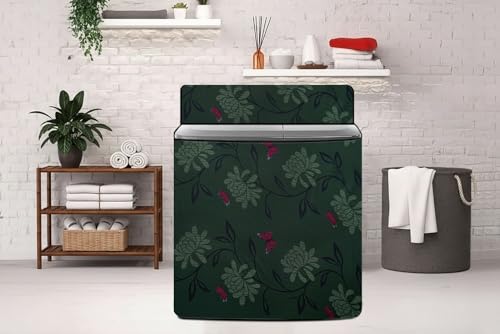 Image of The Furnishing Tree Semi-Automatic Top Load Washing Machine Cover | Waterproof & Dustproof | Easy to Clean | Durable & Washable, Floral Butterfly Print Polyester (56x93x107 CM)