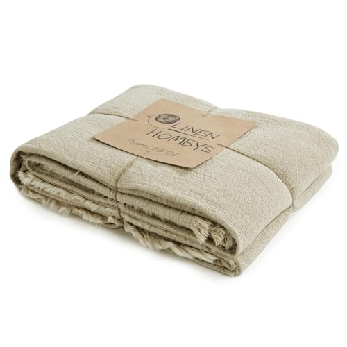 HOMBYS Linen Blanket-Soft Reversible Throw Lightweight Blanket in Natural Linen Color Bed Blanket (Flax Color 50x60)