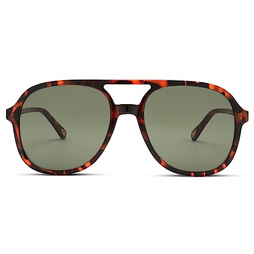 Pro Acme Polarised Retro Pilot Sunglasses Men and Women 70s Vintage Large Oversized Tinted Glasses UV400 Protection (Leopard/Green)