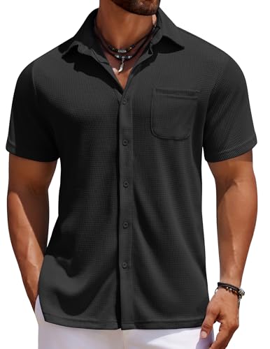 COOFANDY Men's Casual Waffle Knit Shirts Button Up...