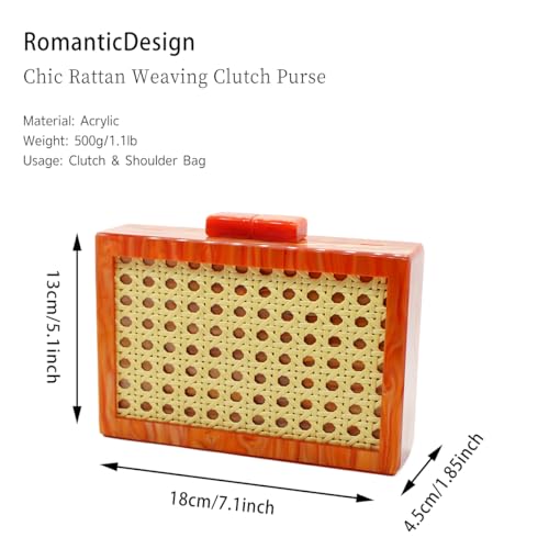 Image of RomanticDesign Women Acrylic Handbag Rattan Woven Pattern Square Box Crossbody Handbag Shoulder Bag Chain Purse