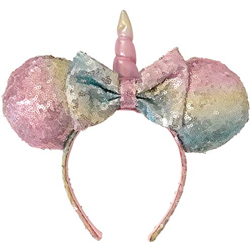 Disney - Minnie Mouse Ears - Disney Ears - Pastel Rainbow Ears with Rainbow Unicorn Horn - Hair Accessories for Girls - Hair Headband Ears - Non Slip Headband - Disney World Accessories for Trip - Ages 3+