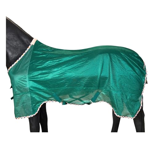 Image of BARN & STABLE Breathable and UV Protective Tear-Resistant Mesh Horse Fly Sheet Comfy Equine Summer Sheet with Removable Web Leg Straps (Evergreen, 75 in)