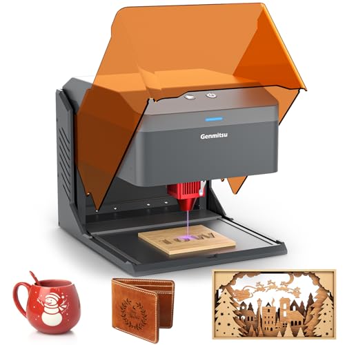 Genmitsu Kiosk 10W 10000mW Laser Engraver, Light Weight & Portable Laser Engraver Machine, Home Laser Cutter with Acrylic Enclosure for Wood/Leather/Metal, 3.9'' x 3.9'' Engraving Area, Safety Class 1