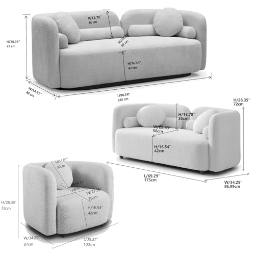 Image of 4PCS Sofa Set for Living Room, Boucle Sofa Set with 2 Loveseat Sofas and 2 Accent Chair, Minimalist Couch Set, 6 Seater Living Room Furniture Sets for Apartment Home Office (Beige)