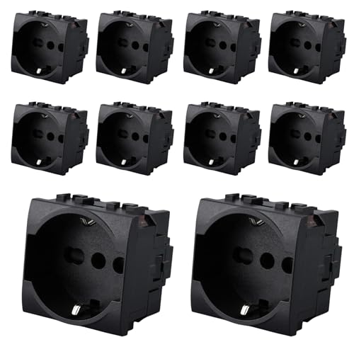 Prise Schuko noire 2P+T pour remplacer vos anciens blocs Bticino Living 2 modules