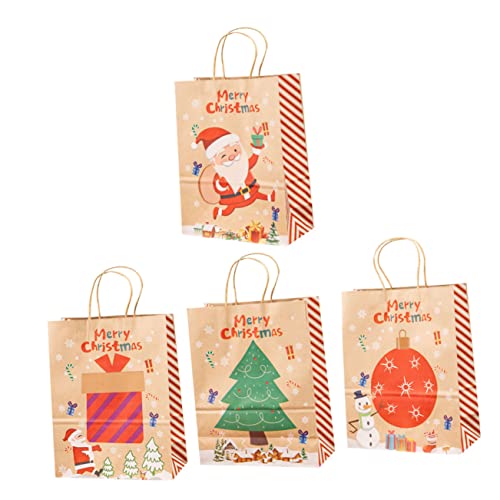 OATIPHO 4 Piezas Bolsa Navidad Kraft Bolsa Navidad con Diseño Papá Noel Resistente para Fiestas y Navideños