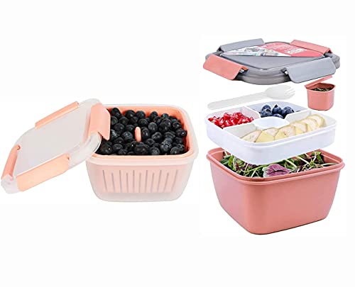 Shopwithgreen 52 Oz To Go Salad Container Lunch Container, Bpa-Free, Berry Boxes Keep Fresh Produce Saver Food Storage Containers With Leak-Proof Lids - Clear, 50 Oz ，Microwave Safe (Pink) #TOP18