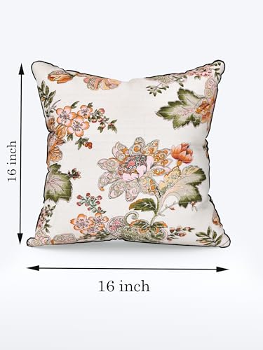 Image of Pure Cotton Quilted Cushion Cover 16x16 Inch | Anokhi Print Decorative Throw Pillow Cover | Soft Cotton Sofa Cushion Cover with Hidden Zipper | Living Room Bedroom Home Decor