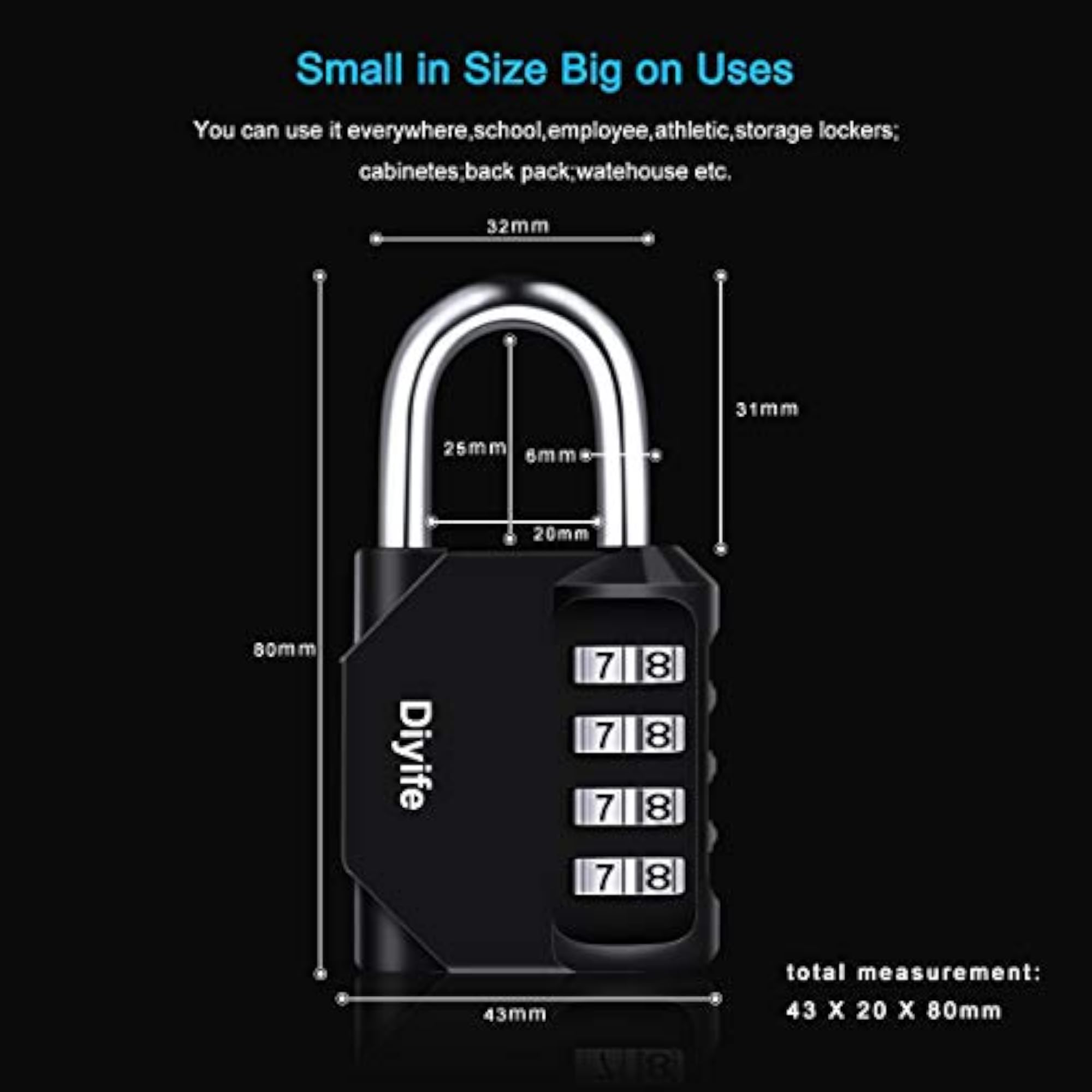 3 Pack Combination Padlock Outdoor, 4 Digit Lock