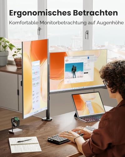 ErGear Monitor Halterung 2 Monitore für 13-32 Zoll Bildschirm, Bildschirmhalterung 2 Monitore Höhenverstellbar Neigbar Schwenkbar Drehungbar, VESA 75/100