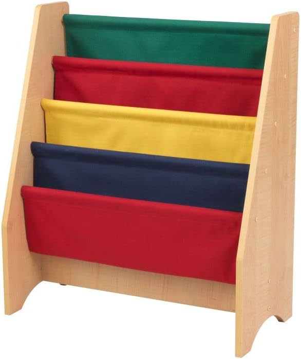 KidKraft Wood and Canvas Sling Bookshelf Furniture for Kids – Primary & Natural, Gift for Ages 3+