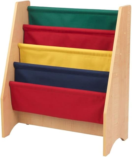 KidKraft 14226 Primary & Natural Kid's Sling Wooden Bookshelf, Children's Bedroom Furniture, Bookcase Display and Storage Rack, Primary