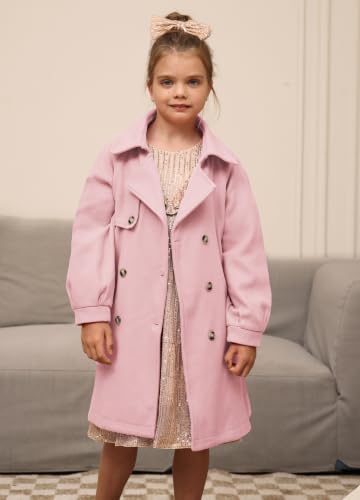 Image of GRACE KARIN Girls Dress Coat Lapel Wool Blend Long Winter Jackets with Pockets Belt 6-16Y