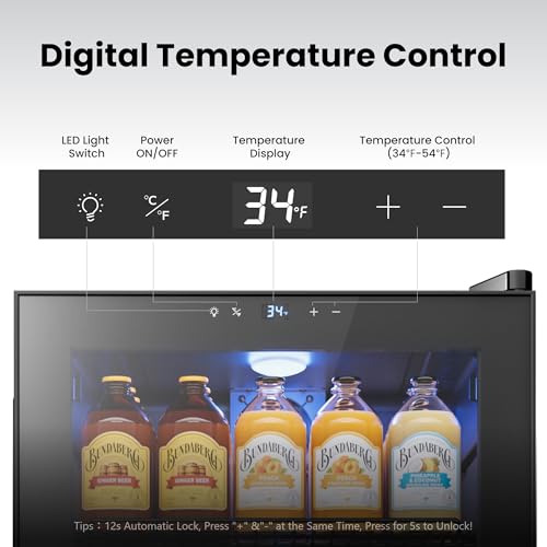 Image of Yeego Beverage Refrigerator Cooler, 130 Cans Mini Fridge with Glass Door Beverage Fridge with Adjustable shelves for Soda Beer or Wine,Beverage Cooler with Digital Temperature Control for Home Office