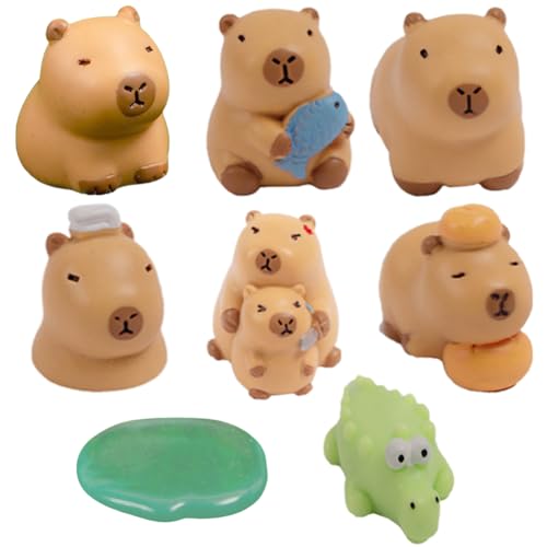 Danbghyuo Figura de Capibara, 8 Piezas Figuras de Capibara para Tartas, Capibara y Animales pequeños, para DIY Jardín Casa de Muñecas Animales Accesorios Micro Paisaje Acuarios Fiesta Decoración