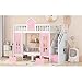 MERITLINE Twin Loft Beds with Storage Stairs and Desk, Wooden Castle Shaped Twin Over Twin Bunk Bed with Changeable Desk, Bunk Bed with Storage Drawers for Kids, Pink