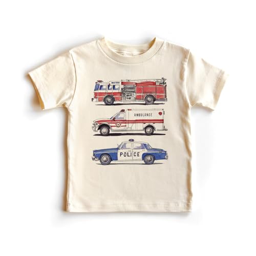 Kids Rescue Vehicles Shirt - Police Car, Ambulance, Fire Truck Shirts For Boys And Girls Natural Toddler & Youth Graphic Tee